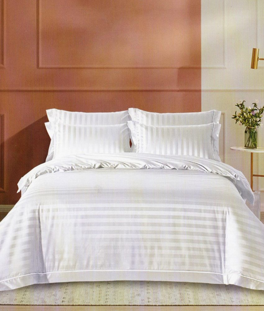 Lenjerie de Pat DAMASC Policoton King size (IMP39), alba, gama hoteliera