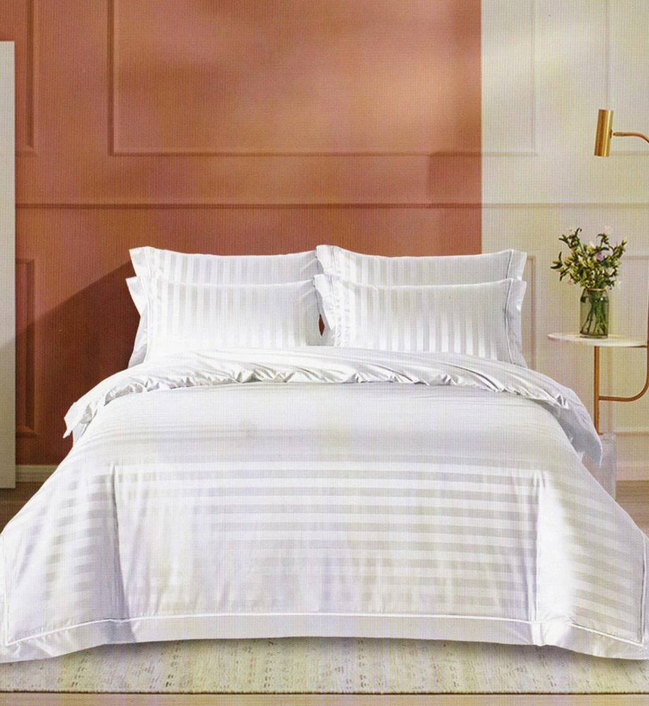 Lenjerie de Pat DAMASC Policoton King size (IMP39), alba, gama hoteliera