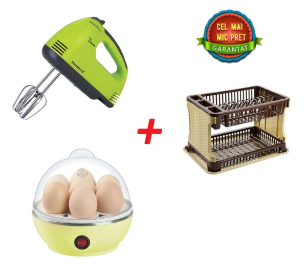 Mixer electric + suport de vase etajat, tip ratan + Fierbator electric de oua