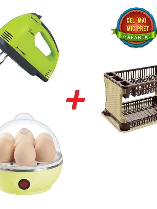 Mixer electric + suport de vase etajat, tip ratan + Fierbator electric de oua