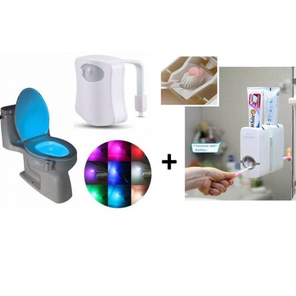Dozator automat cu senzor pasta de dinti + Cadou: Suport periute + Lampa Led WC Bowl Light, cu senzor, 8 culori
