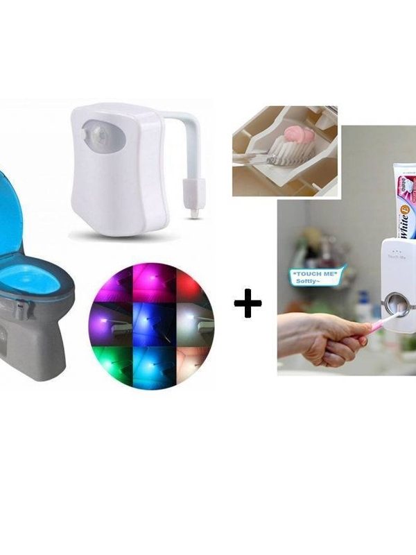 Dozator automat cu senzor pasta de dinti + Cadou: Suport periute + Lampa Led WC Bowl Light, cu senzor, 8 culori