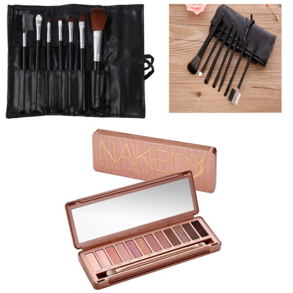 Paleta Profesionala machiaj 12 culori  + Set 7 pensule machiaj cu borseta