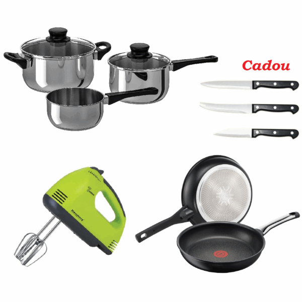 Oale inox, 5 piese + 2 Tigai teflon + Mixer electric + CADOU set 3 cutite inox