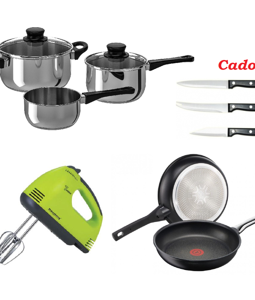Oale inox, 5 piese + 2 Tigai teflon + Mixer electric + CADOU set 3 cutite inox