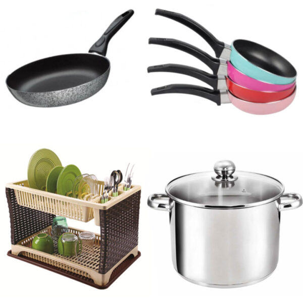 Oala cu capac Grunberg GR 2118 4L, Inox + Tigaie teflon 24cm + Suport etajat de vase tip ratan + Cadou Tigaie sosuri Floria ZLN0409