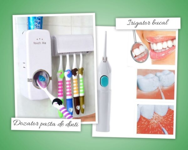 Irigator bucal + Dozator pasta de dinti cu Suport pentru periute
