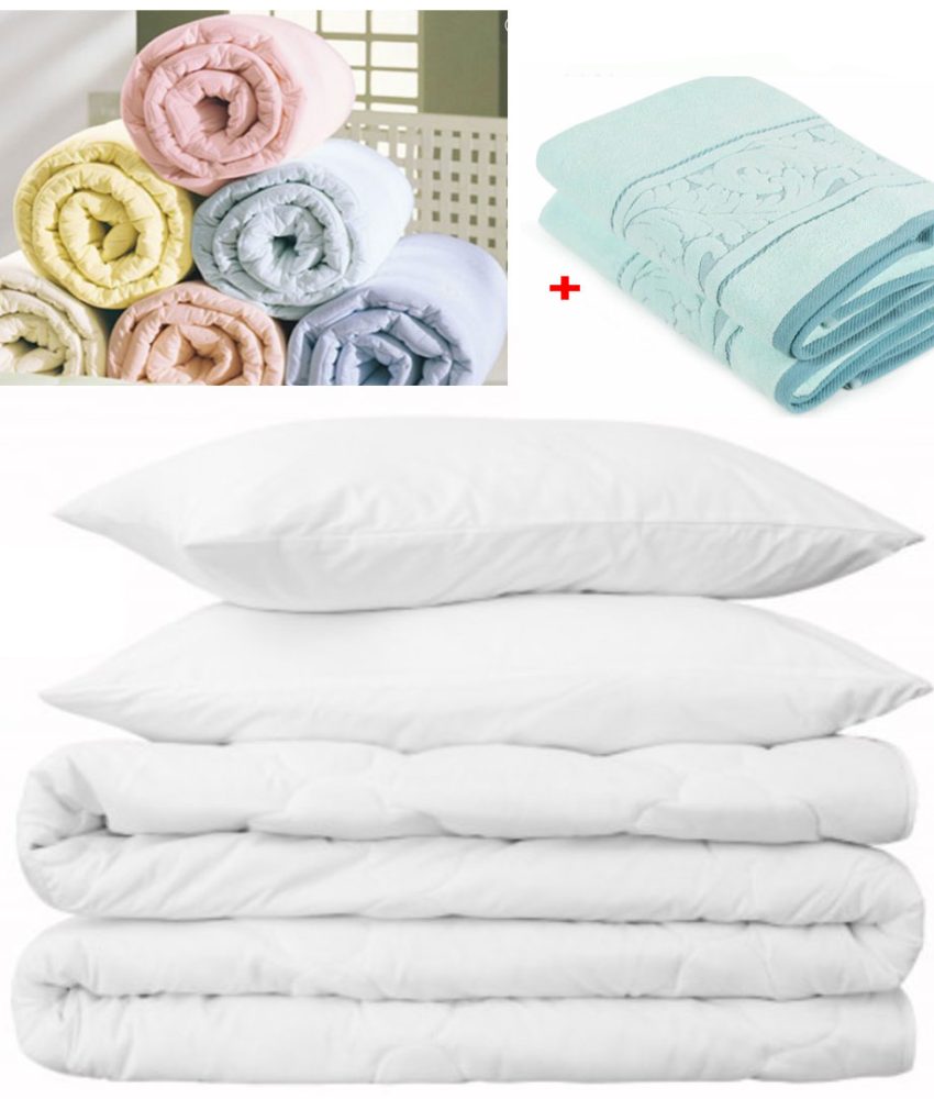 Pilota alba, 200g pentru Pat Dublu, 180/210cm + 2 Perne Pufoase, 50/70cm + Cadou Set 2 Prosoape Eco, bumbac 100%, 70x130cm!