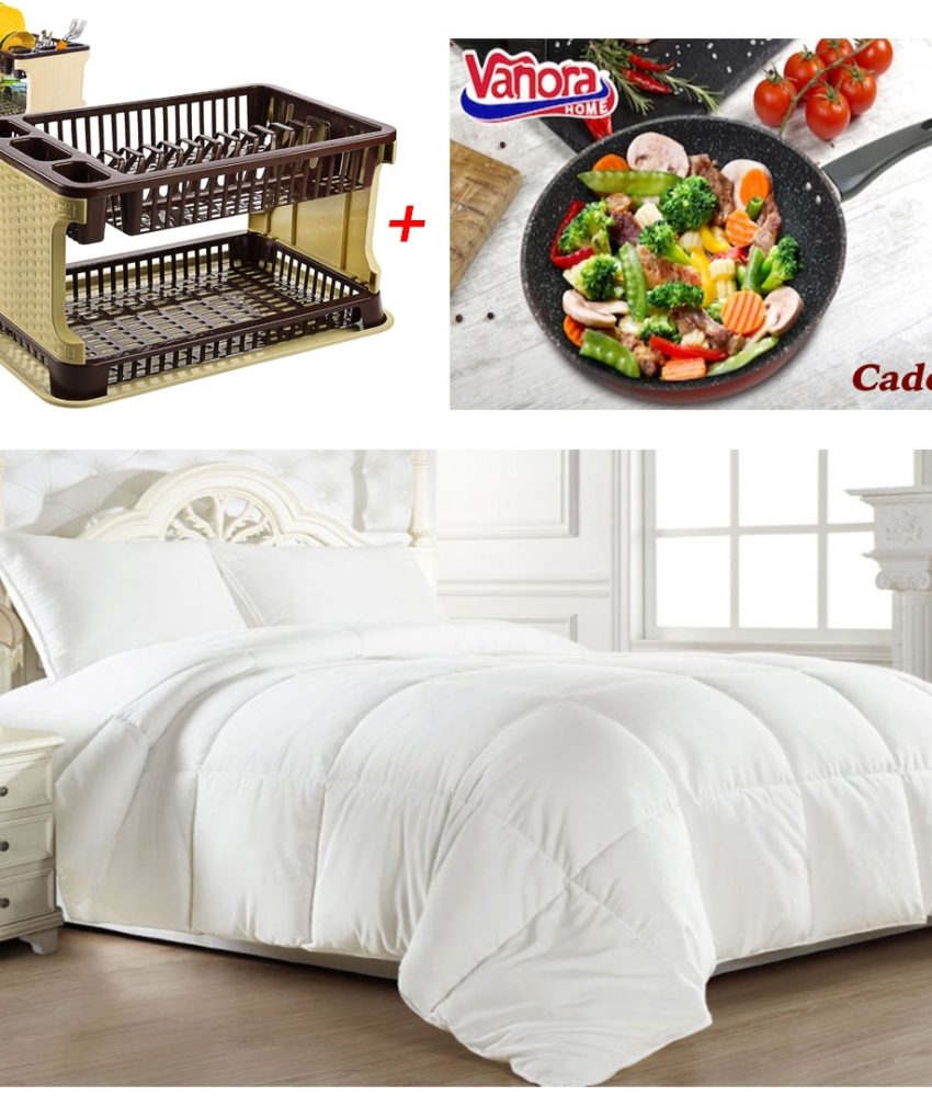 Pilota calduroasa Fantasy, de iarna, pentru pat dublu, alba sau imprimata 180x210cm + Suport de vase cu tava de scurgere + 1 Tigaie teflon adanca