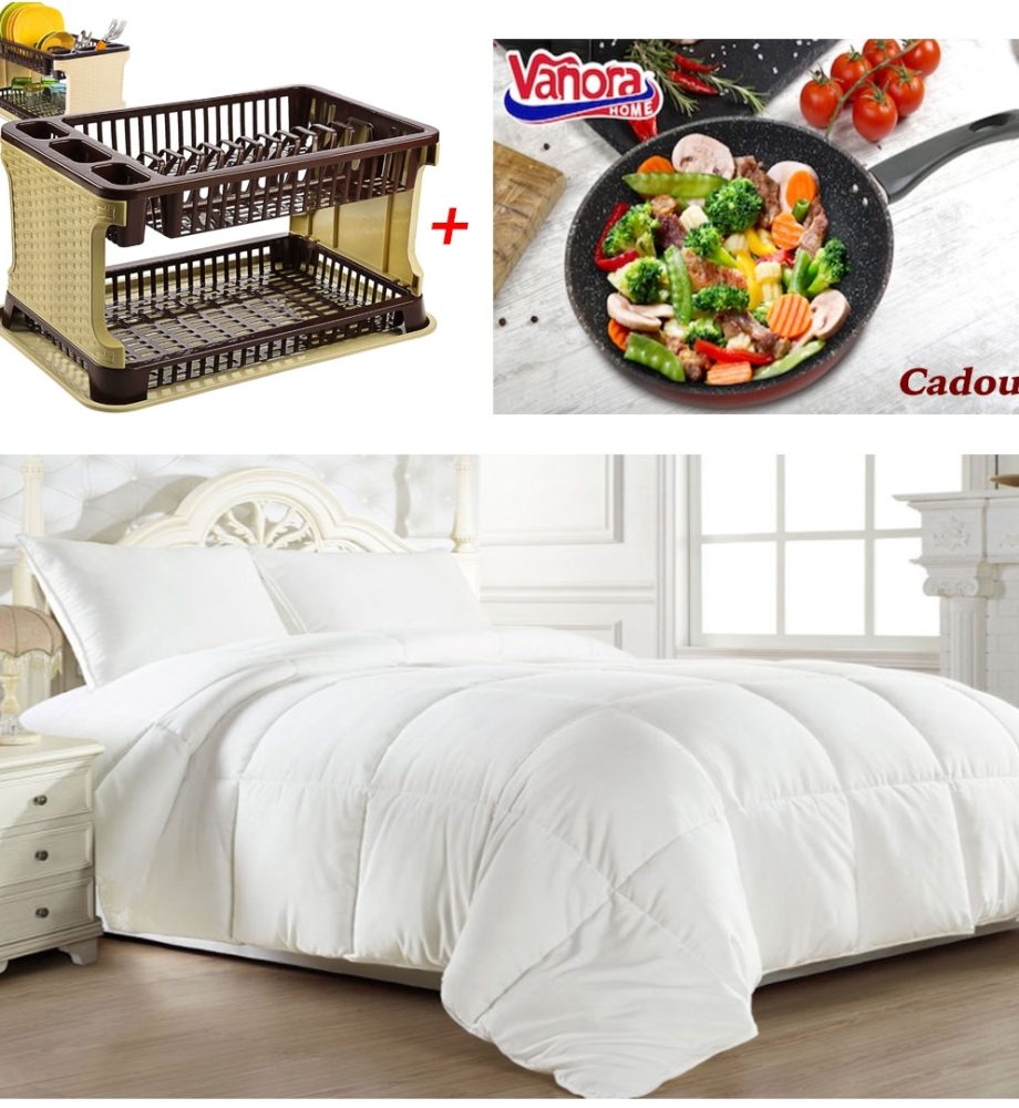 Pilota calduroasa Fantasy, de iarna, pentru pat dublu, alba sau imprimata 180x210cm + Suport de vase cu tava de scurgere + 1 Tigaie teflon adanca