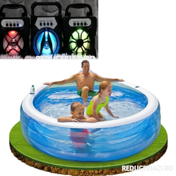 Piscina Family Intex, Sun Glow, gonflabila, 4 inele, capacitate 780l + Cadou 1 Boxa Portabila cu Bluetooth, Radio FM, leduri