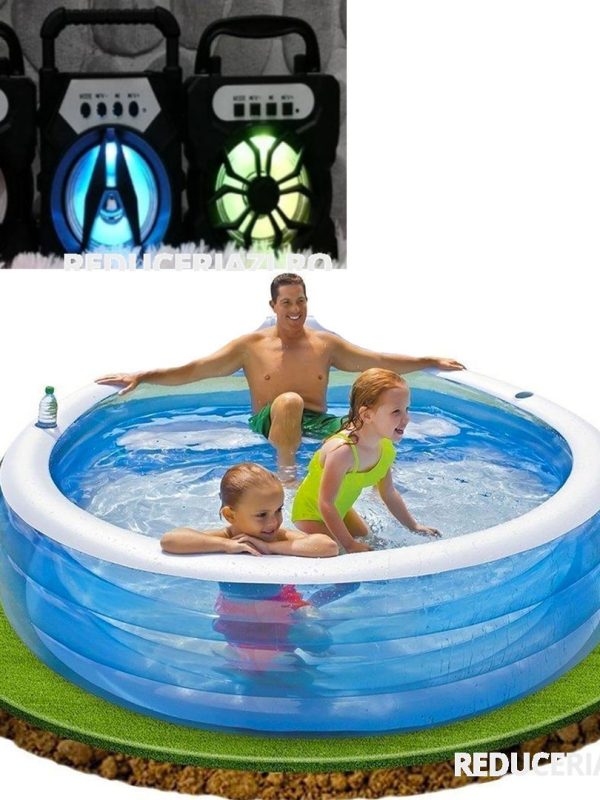 Piscina Family Intex, Sun Glow, gonflabila, 4 inele, capacitate 780l + Cadou 1 Boxa Portabila cu Bluetooth, Radio FM, leduri