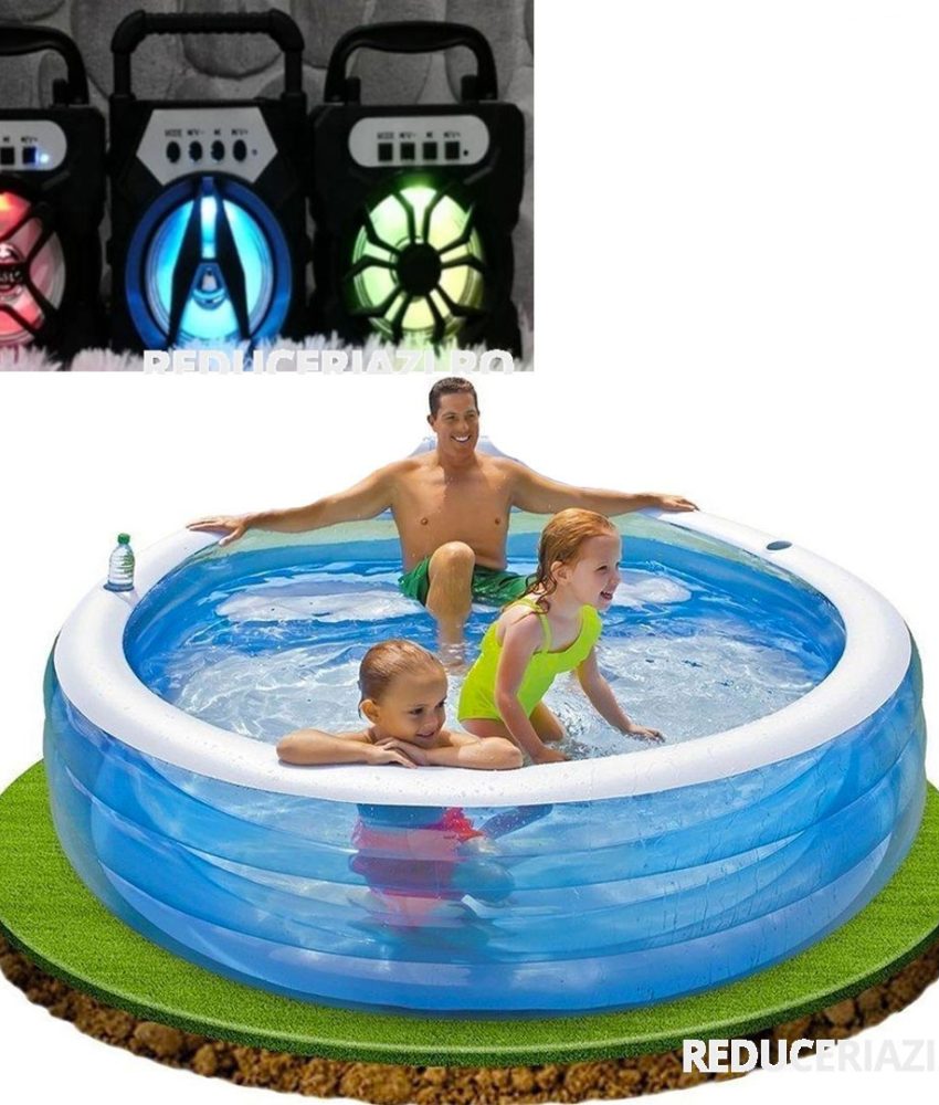 Piscina Family Intex, Sun Glow, gonflabila, 4 inele, capacitate 780l + Cadou 1 Boxa Portabila cu Bluetooth, Radio FM, leduri