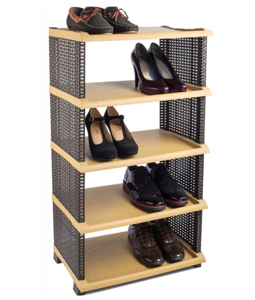 Raft pantofi, 5 polite, impletitura tip ratan, plastic, 88x47,5x31 cm