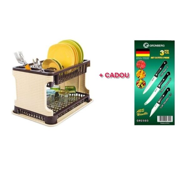 Suport vase tip ratan cu tava de scurgere + CADOU set 3 cutite inox, lama zimtata, ideale pentru friptura!