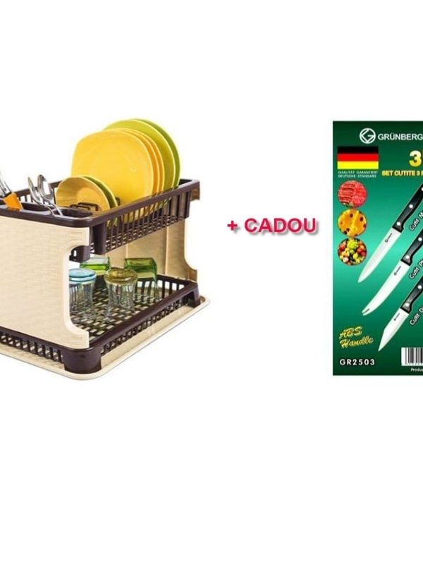 Suport vase tip ratan cu tava de scurgere + CADOU set 3 cutite inox, lama zimtata, ideale pentru friptura!