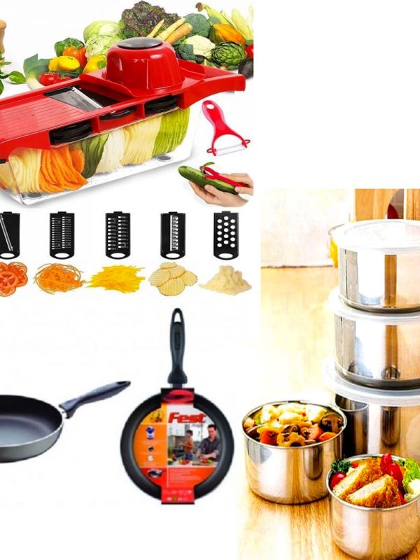 Razatoare 6 in 1 pentru legume Wire Cutter + Set 2 Tigai teflon + Set 10 piese inox cu capace!