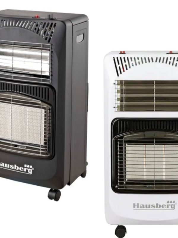 Soba gaz si electric Hausberg HB 1020, aprindere electrica, 4.2kW, Negru/Alb