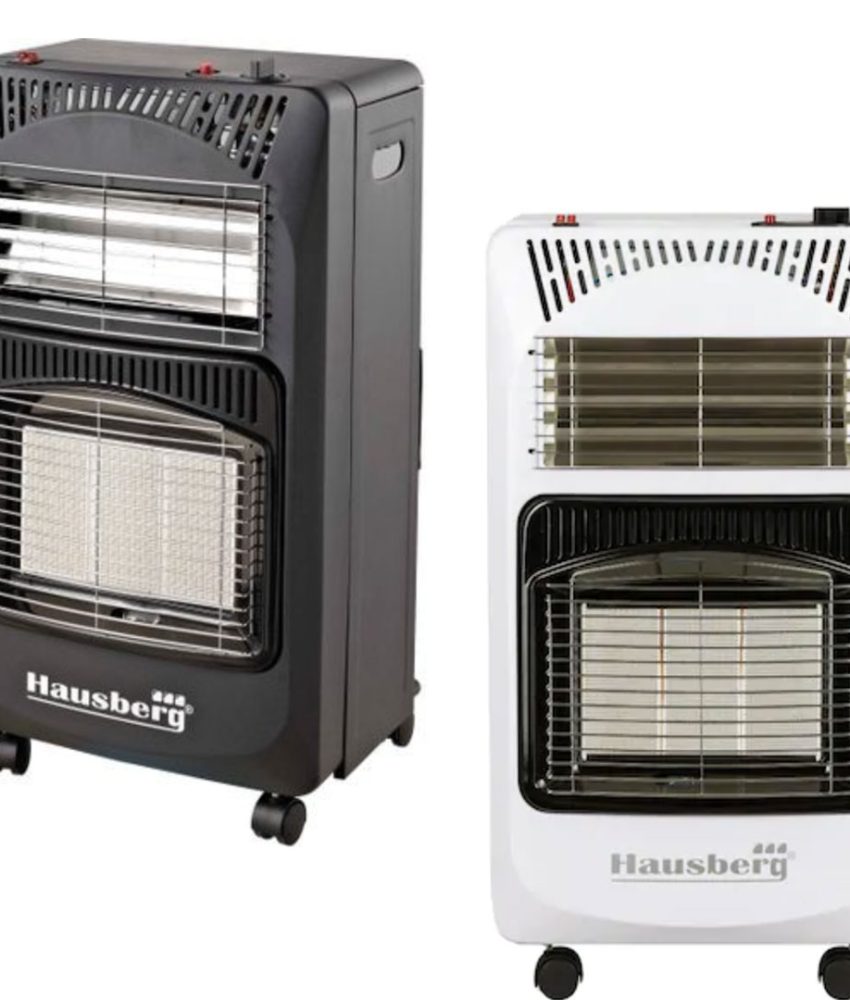 Soba gaz si electric Hausberg HB 1020, aprindere electrica, 4.2kW, Negru/Alb