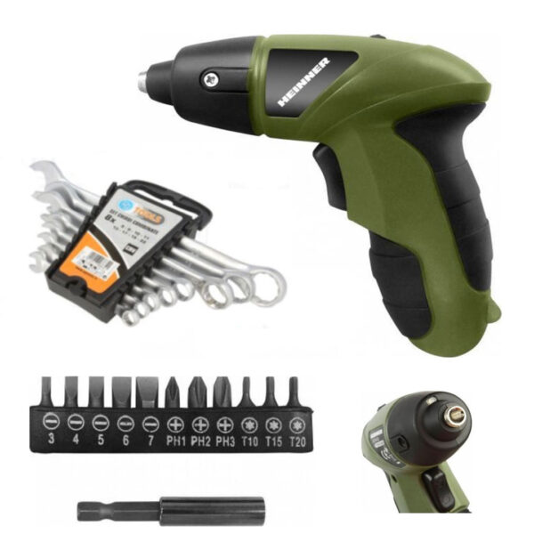 Bormasina electrica cu acumulator + 11 biti + Set 12 Chei fixe combinate Tools!
