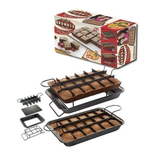 Tava pentru prajituri Perfect Brownie, cu 3 piese: tava, suport si separator