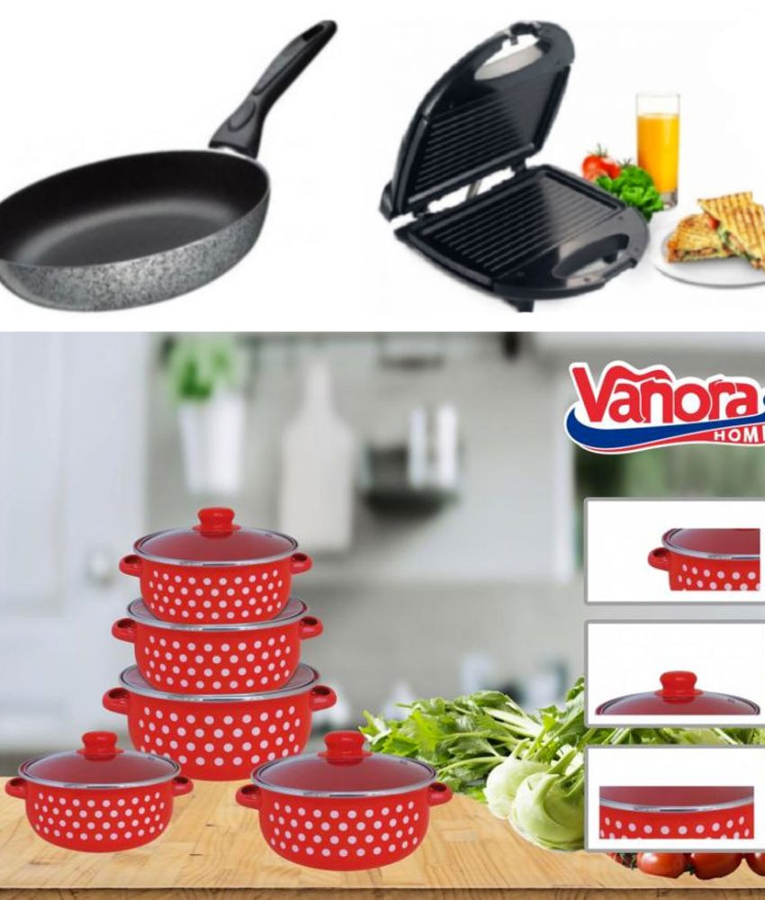 Oale de gatit 10 piese Vanora Home, Aria + Sandwich maker profesional tip grill + Cadou 1 Tigaie teflon Delis 20cm!