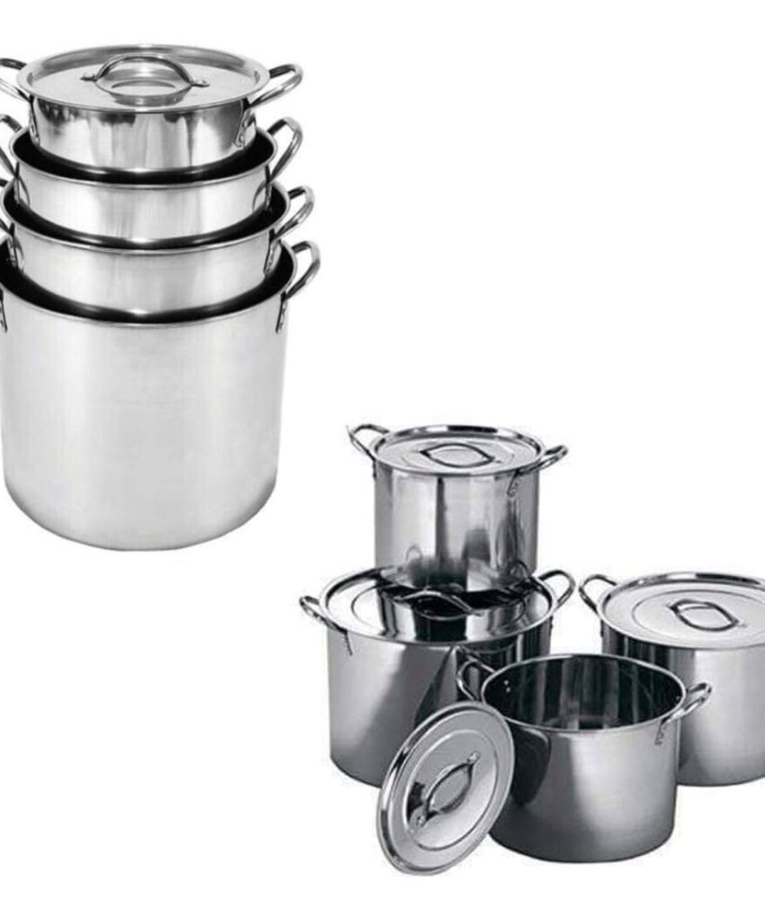Set 4 Oale Inox cu Capace si manere, Stock Pot, 4l, 5l, 8l, 10l + Razatoare 7 piese Vanora Home + Tigaie grill cu maner pliabil