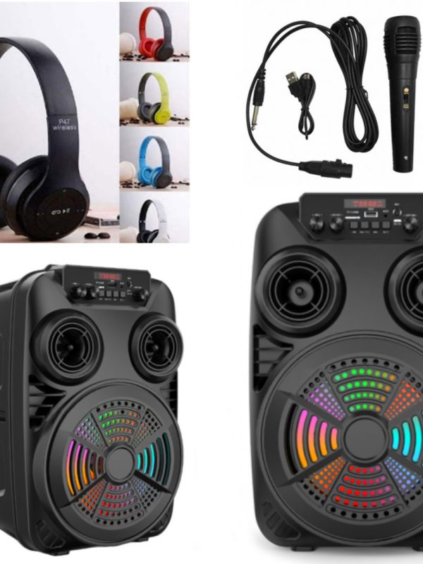 Boxa portabila ZQS 8107S, Bluetooth, Super Woofer, Led Display, Lumini Disco, USB,TF, FM Radio + Microfon Karaoke + Telecomanda + Casti Bluetooth cu microfon, radio si SD card, P47