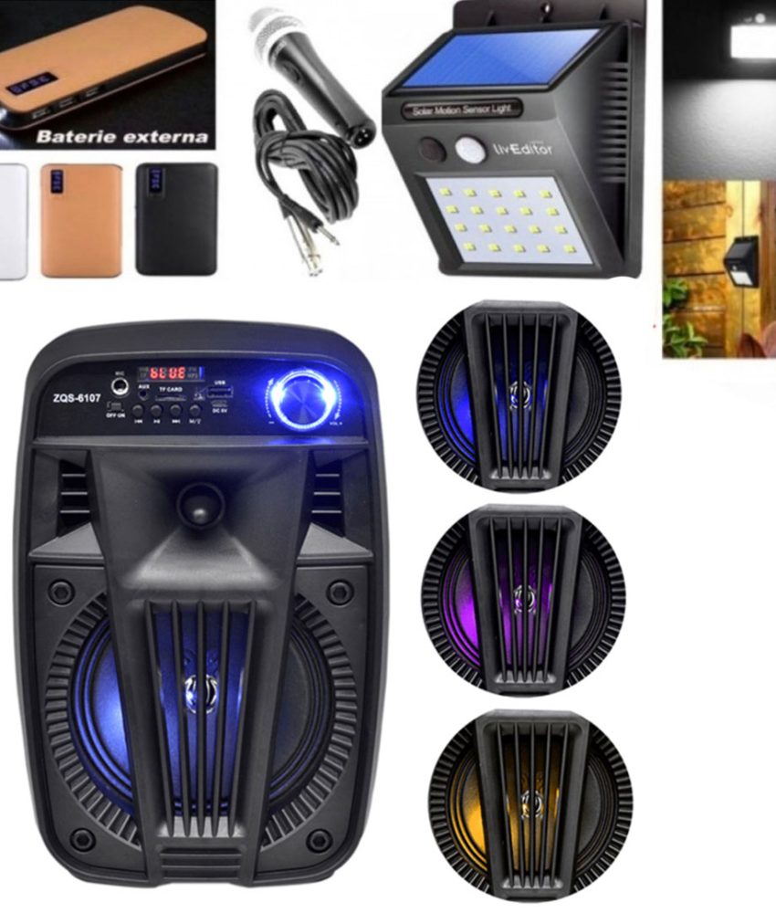 Boxa activa portabila ZQS 6145/6146, 150W puBoxa Activa Bluetooth 7S-6107 200W, Difuzor 6.5 INCH, Xtra Bass, Ecran LCD + Microfon si Telecomanda + Baterie Externa Fast Charger 20000 mAh, 3x USB, Lanterna + Lampa led cu incarcare solara