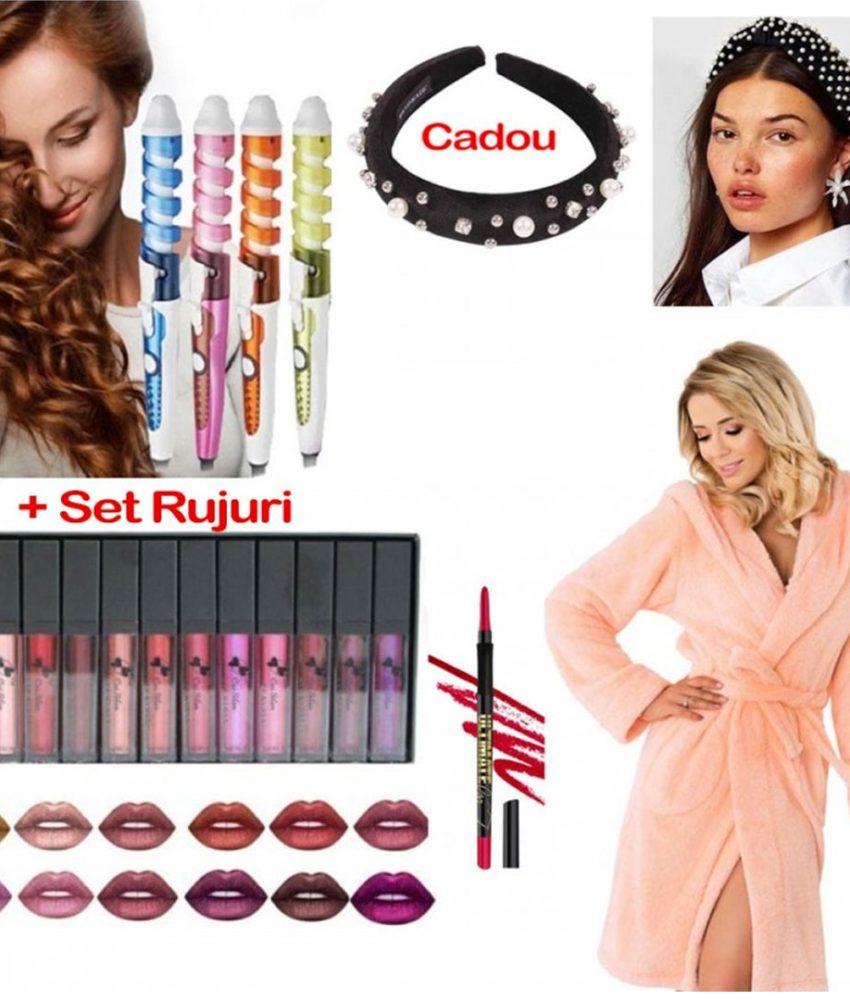Halat de baie pufos si calduros + Ondulator ceramic Perfect Curl + Set 6 Rujuri + Creion Contur Buze + Cadou Accesoriu par New Trend!