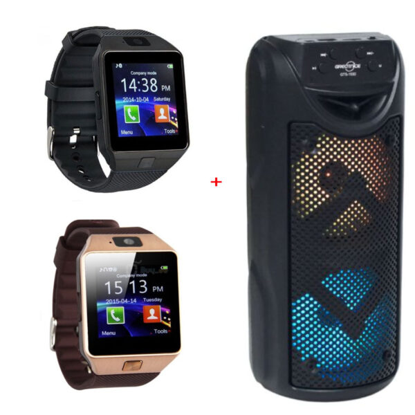 Boxa portabila, Bluetooth GTS 1550, 2 difuzoare, Radio FM, usb, Micro SD, 100W + Ceas inteligent Bluetooth DZ09 Compatibil SIM Si MicroSD Cu Camera