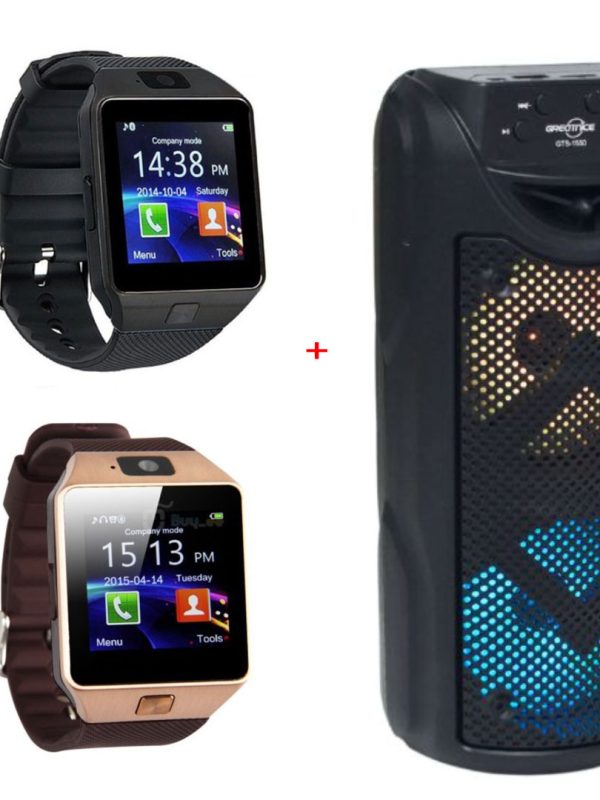 Boxa portabila, Bluetooth GTS 1550, 2 difuzoare, Radio FM, usb, Micro SD, 100W + Ceas inteligent Bluetooth DZ09 Compatibil SIM Si MicroSD Cu Camera