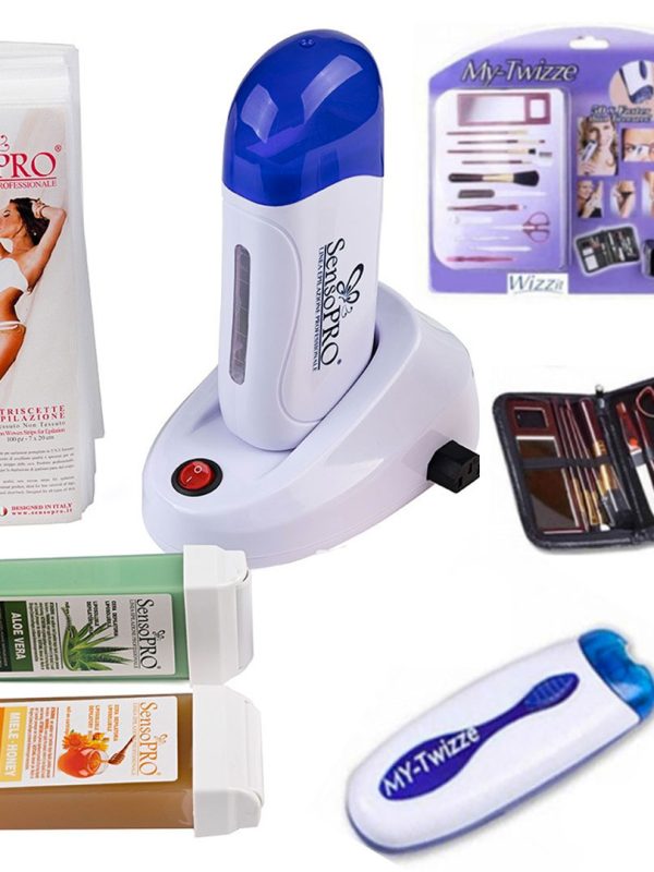 Kit complet Epilare: Incalzitor Ceara Profesional cu suport dock in + 2 Rezerve Ceara naturala SensoPRO + Set 100 Benzi de epilat + Epilator Wizzit + Trusa Manichiura/pedichiura!