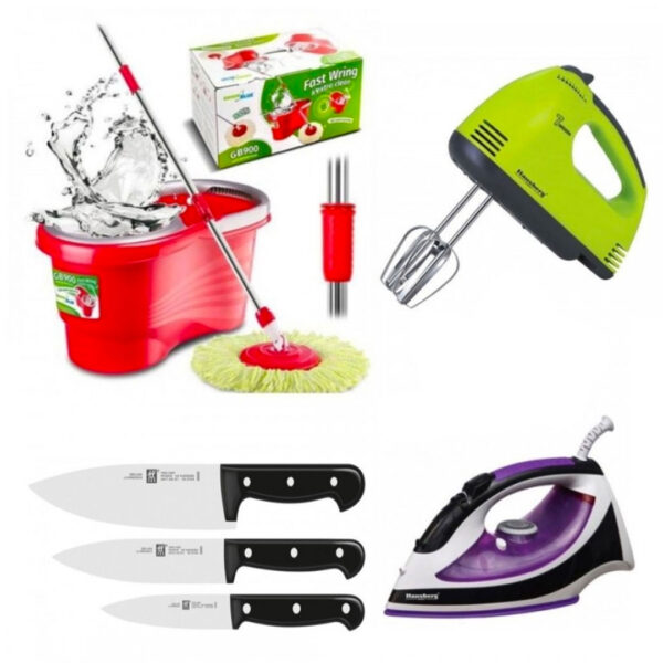 Mop Rotativ cu galeata Easy Clean + Fier de Calcat cu Aburi + Mixer electric cu 7 viteze si 4 palete! Cadou Set Cutite Inox, la fiecare pachet comandat! Garantie 2 ani!