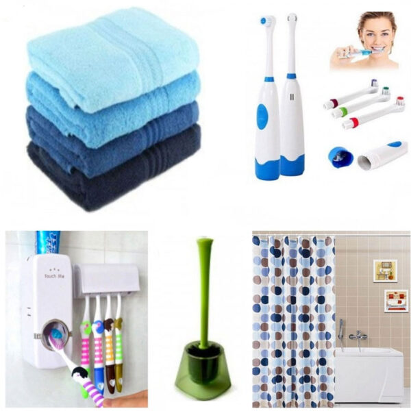 Set 4 Prosoape bumbac 100%, 50x90cm + Dozator pasta de dinti cu senzor si suport de periute + Perdea dus 180/200 cm + Perie toaleta maner inox + Periuta electrica de dinti cu 3 capete rezerva!