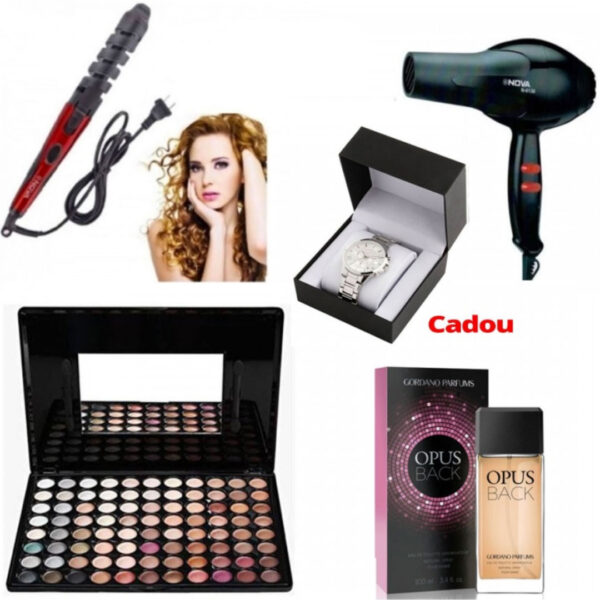 Ondulator profesional pentru bucle perfecte + Uscator de par + Trusa Farduri 88 nuante cu oglinda + Parfum Gordano Opus Glamour 50ml + Ceas Cadou!