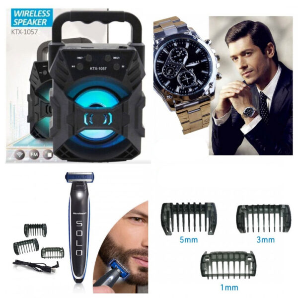 Aparat de barbierit Micro Touch Solo + Boxa Portabila KTX Bluetooth Radio FM AUX SD CARD USB Leduri Disco + Cadou 1 Ceas elegant cu bratara metalica!
