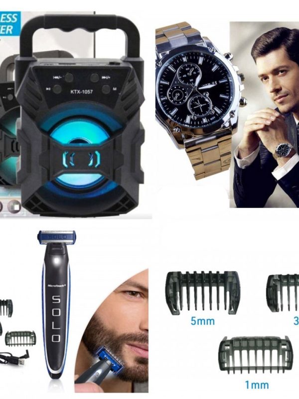 Aparat de barbierit Micro Touch Solo + Boxa Portabila KTX Bluetooth Radio FM AUX SD CARD USB Leduri Disco + Cadou 1 Ceas elegant cu bratara metalica!