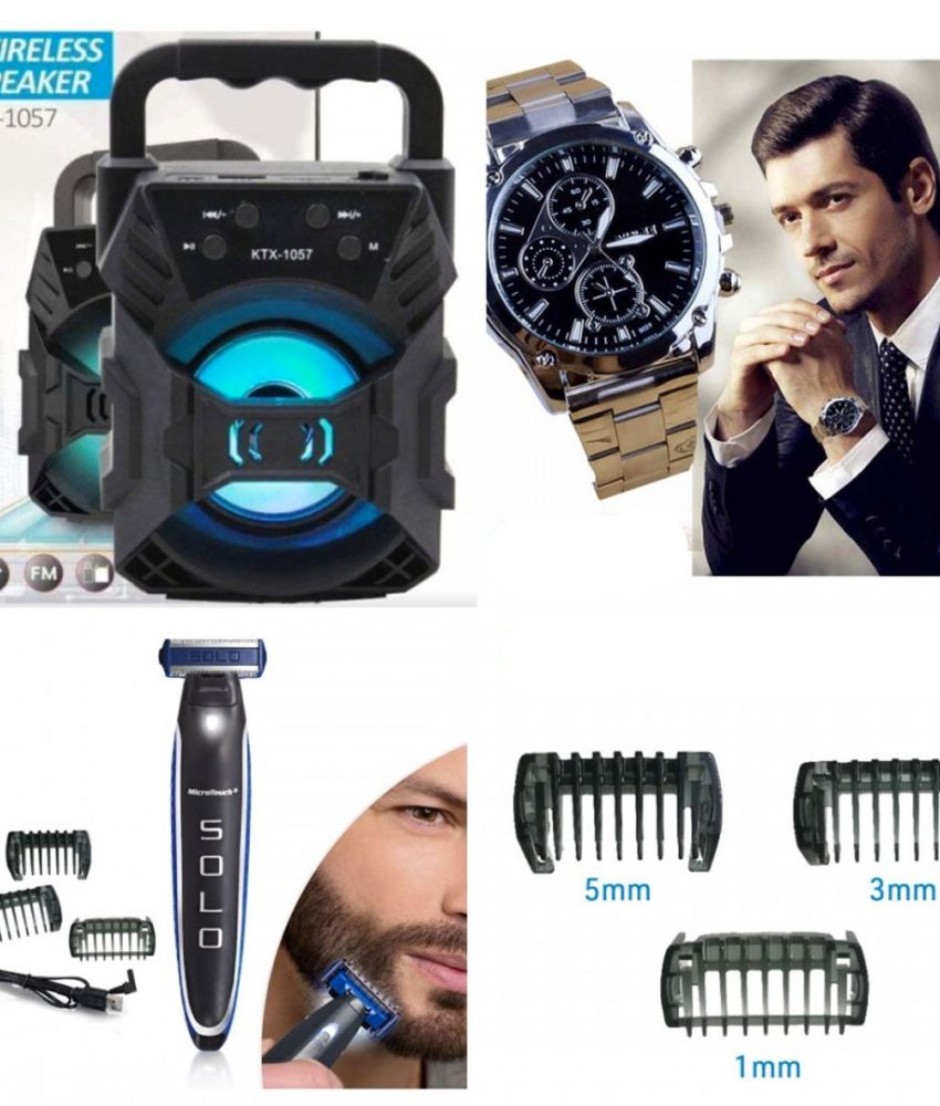 Aparat de barbierit Micro Touch Solo + Boxa Portabila KTX Bluetooth Radio FM AUX SD CARD USB Leduri Disco + Cadou 1 Ceas elegant cu bratara metalica!