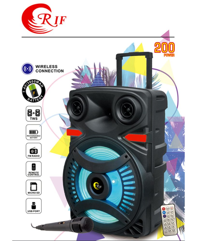 Boxa bluetooth portabila RIF REFCO ® RF-2157-8, tip troler, putere 200W, leduri, subwoofer, microfon, telecomanda