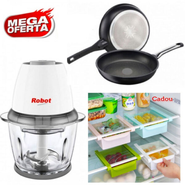 Robot Electric Chopper/tocator, pentru toate tipurile de alimente + Set 2 Tigai teflon Delis + Cadou 2 Organizatoare frigider!