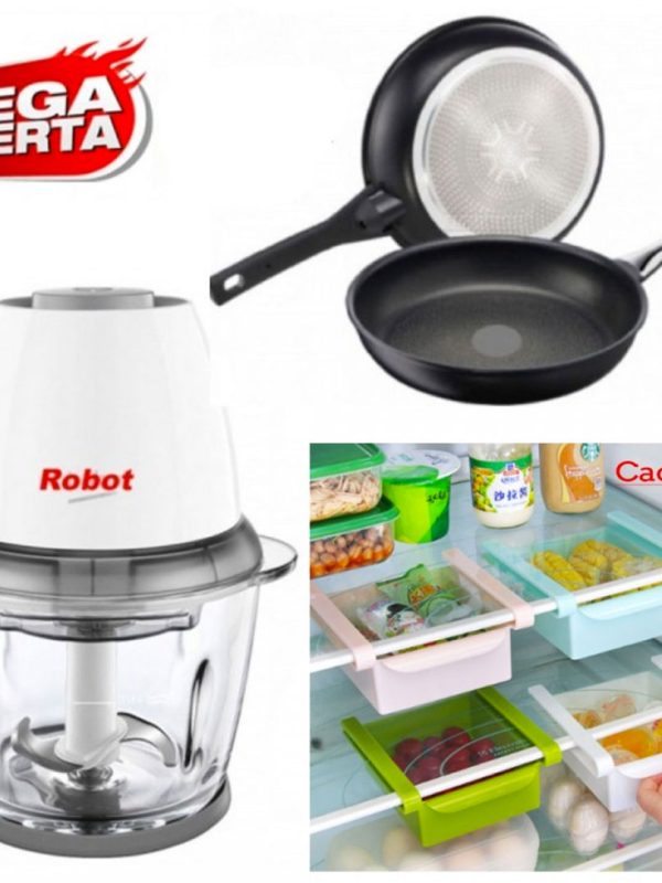 Robot Electric Chopper/tocator, pentru toate tipurile de alimente + Set 2 Tigai teflon Delis + Cadou 2 Organizatoare frigider!