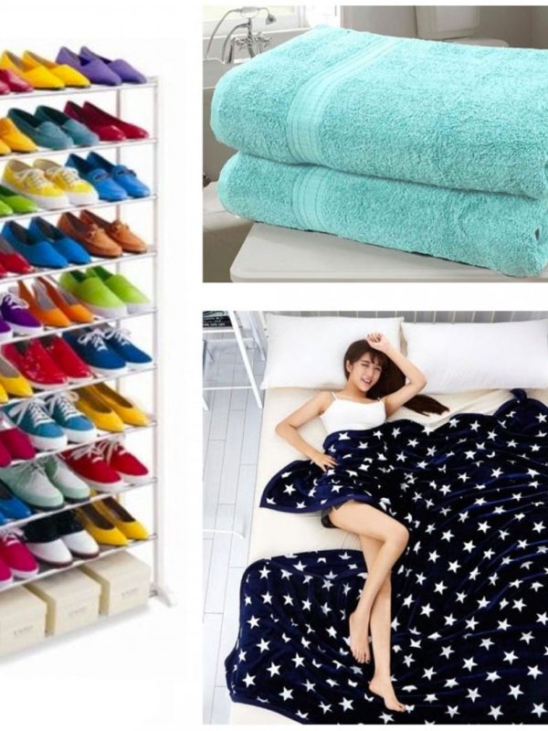 Organizator Pantofi Shoe Rack + Patura pufoasa cocolino, 200x220cm, diferite modele + Set 2 Prosoape, 50x90cm bumbac 100%
