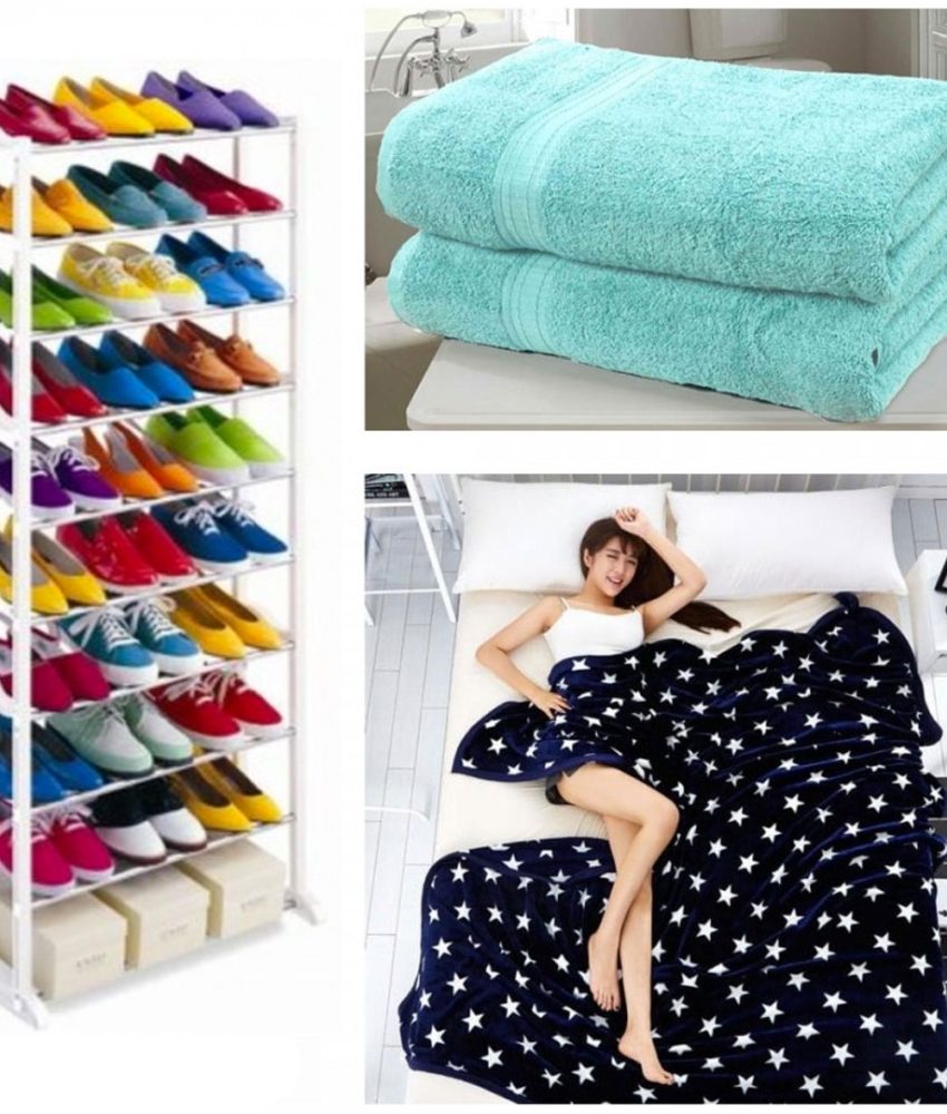 Organizator Pantofi Shoe Rack + Patura pufoasa cocolino, 200x220cm, diferite modele + Set 2 Prosoape, 50x90cm bumbac 100%