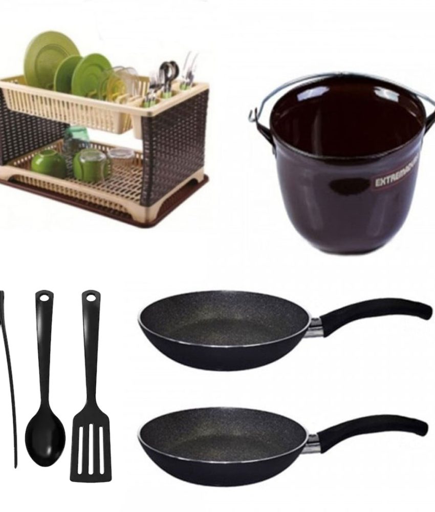 Ceaun cu toarta + Set 2 Tigai Teflon Delis + Suport de vase model ratan, cu tava de scurgere + CADOU 1 Set Ustensile de bucatarie!