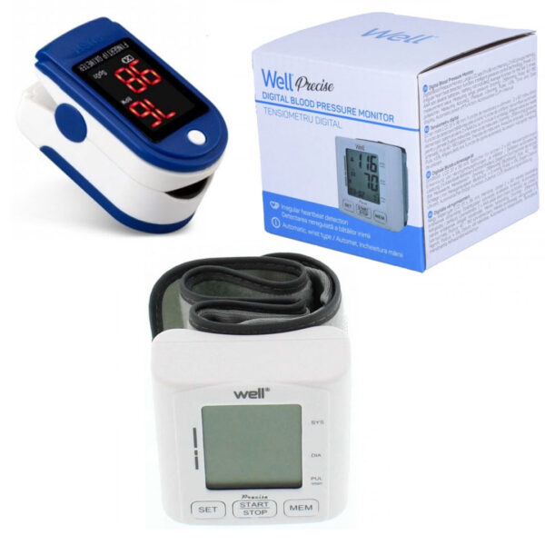 Tensiometru digital pentru incheietura Well BLDP-WRST-PRECISE-WL + Pulse Oximetru pentru masurarea saturatiei de oxigen din sange si masurarea pulsului