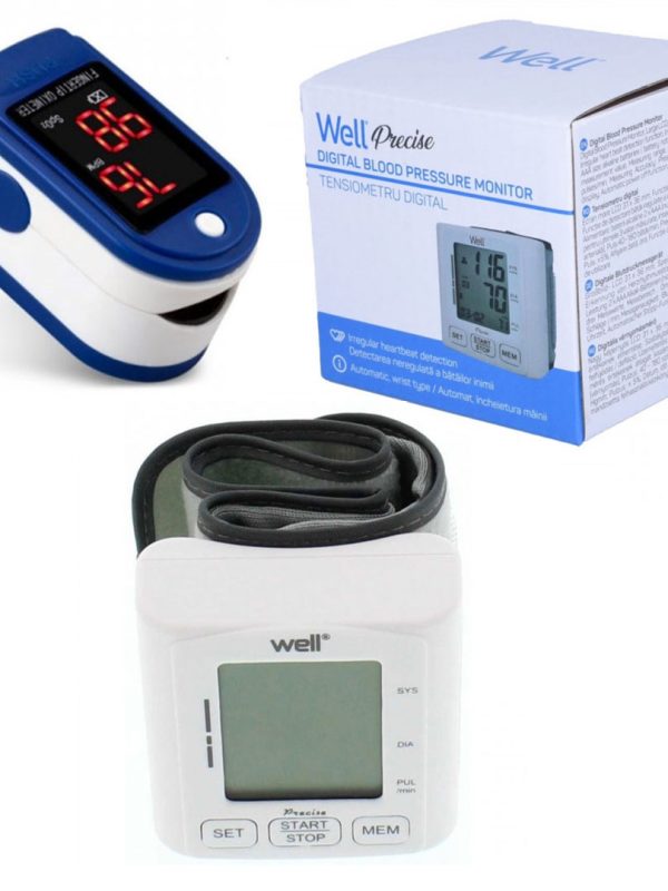 Tensiometru digital pentru incheietura Well BLDP-WRST-PRECISE-WL + Pulse Oximetru pentru masurarea saturatiei de oxigen din sange si masurarea pulsului