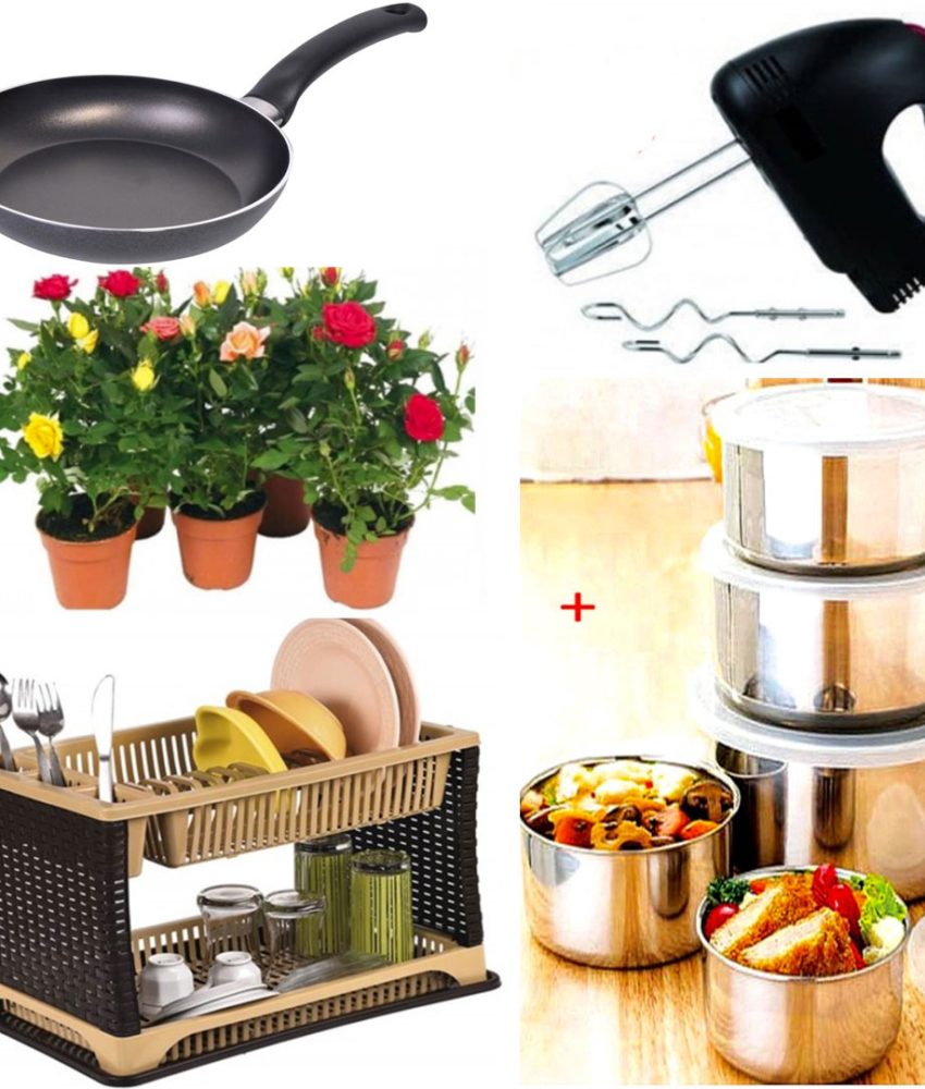 Mixer Electric 7 viteze, 4 palete + Set 10 Piese Vase inox, cu capace + Uscator de vase cu tava de scurgere + Tigaie Teflon DELUXE + 3 Ghivece Flori Cadou