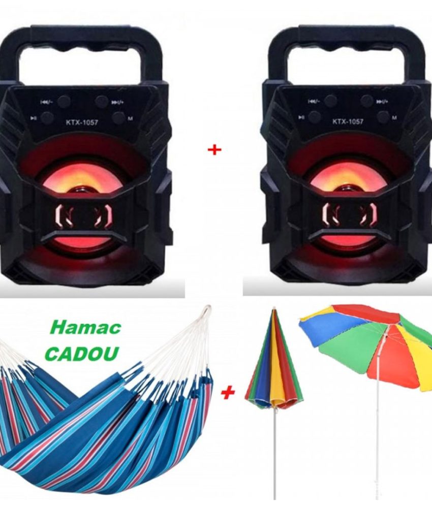 Umbrela de soare cu protectie UV + 2 Boxe Portabile KTX Bluetooth Radio FM AUX SD CARD USB Leduri Disco + Hamac Columbian Cadou din in multicolor!