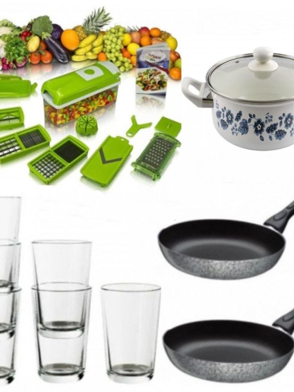 Razatoarea Nicer Dicer 9 piese, 11 moduri de taiere + Set 2 Tigai teflon + SET 6 PAHARE + Cadou 1 cratita cu capac!